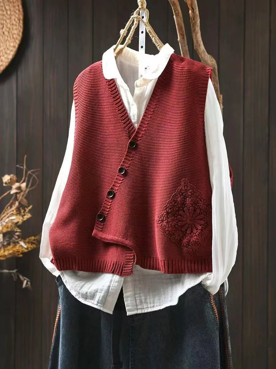 Freya Asymmetric Button Sweater Vest in Red
