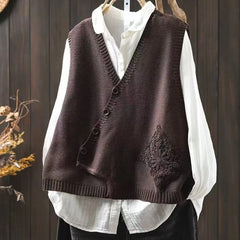 Freya Asymmetric Button Sweater Vest in Coffee