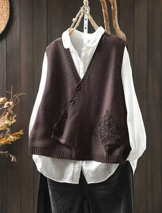 Freya Asymmetric Button Sweater Vest in Coffee