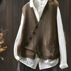 Freya Asymmetric Button Sweater Vest in Dark Brown