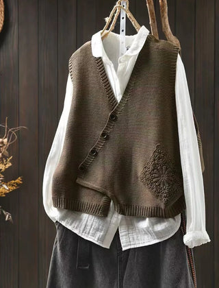 Freya Asymmetric Button Sweater Vest in Dark Brown