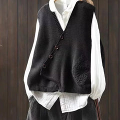Freya Asymmetric Button Sweater Vest in Black