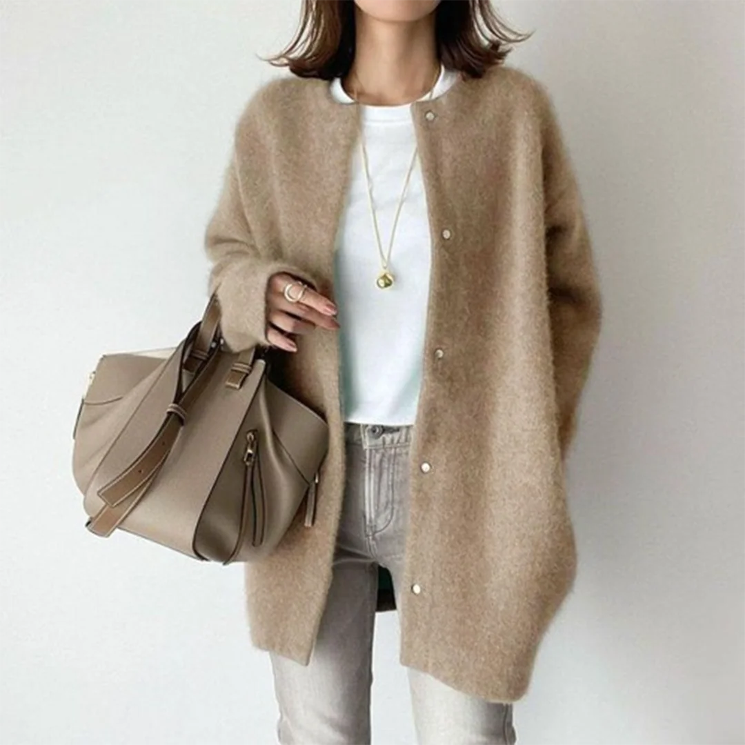 Gabrielle Brushed Longline Button Cardigan in Camel