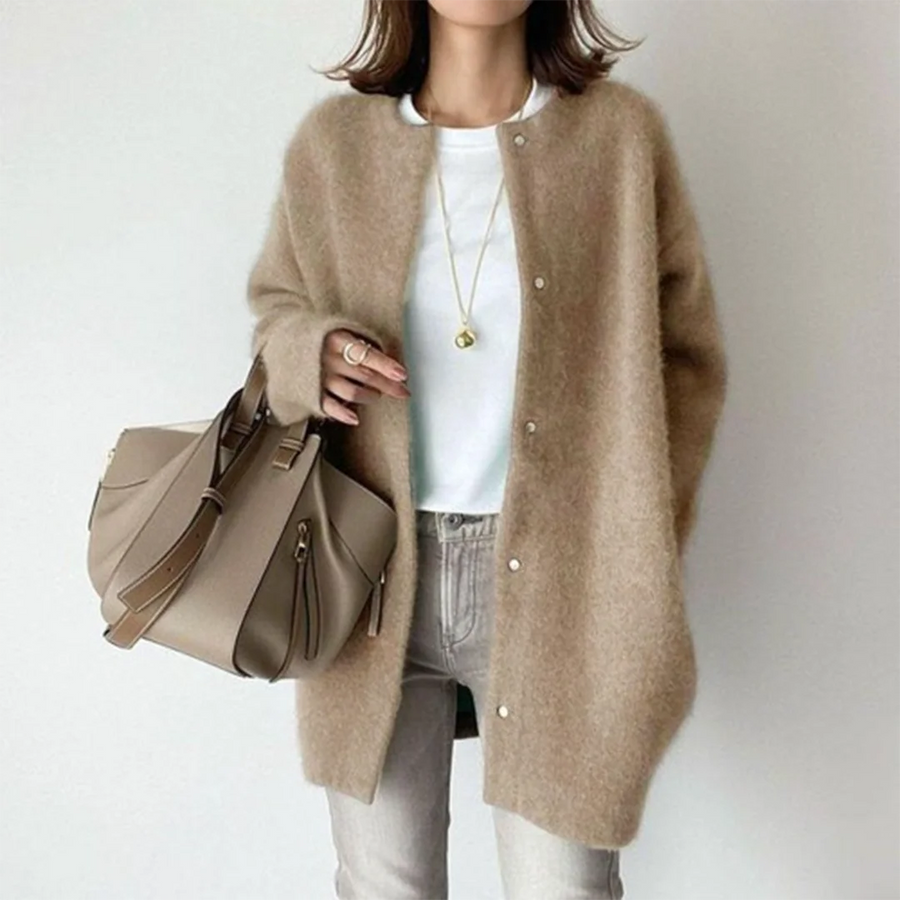 Gabrielle Brushed Longline Button Cardigan in Camel