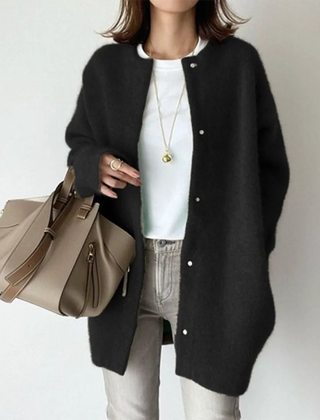 Gabrielle Brushed Longline Button Cardigan in Black