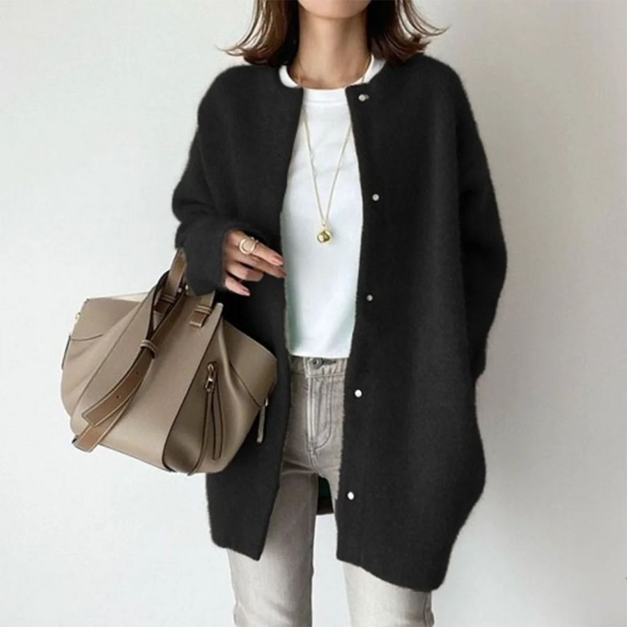 Gabrielle Brushed Longline Button Cardigan in Black