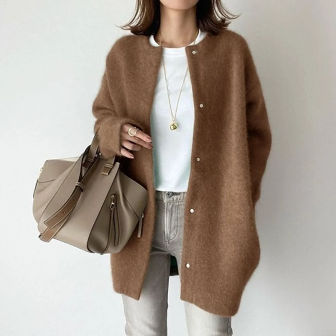 Gabrielle Brushed Longline Button Cardigan in Caramel