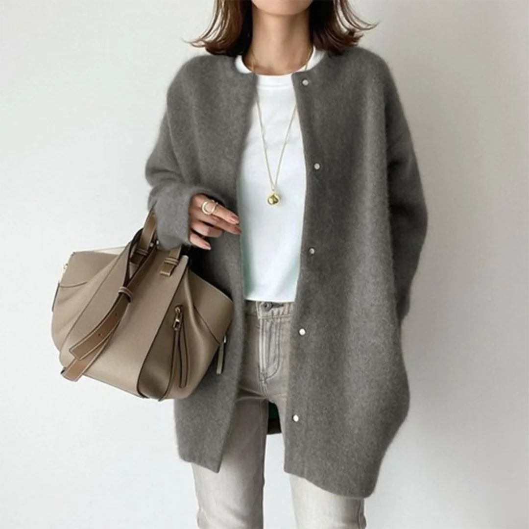 Gabrielle Brushed Longline Button Cardigan in Grey