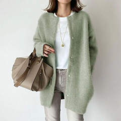Gabrielle Brushed Longline Button Cardigan in Sage Green