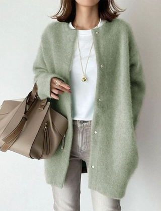 Gabrielle Brushed Longline Button Cardigan in Sage Green
