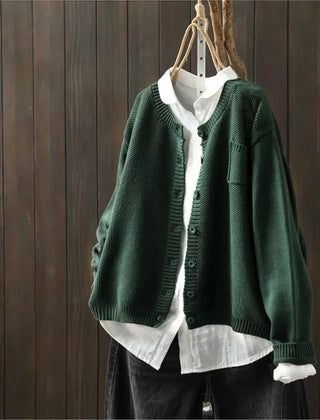 Gail Crewneck Pocket Button Cardigan in Green