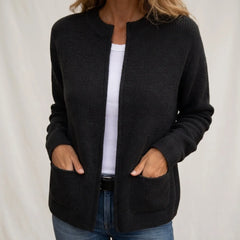 Gemma Open Front Pocket Cardigan in Black