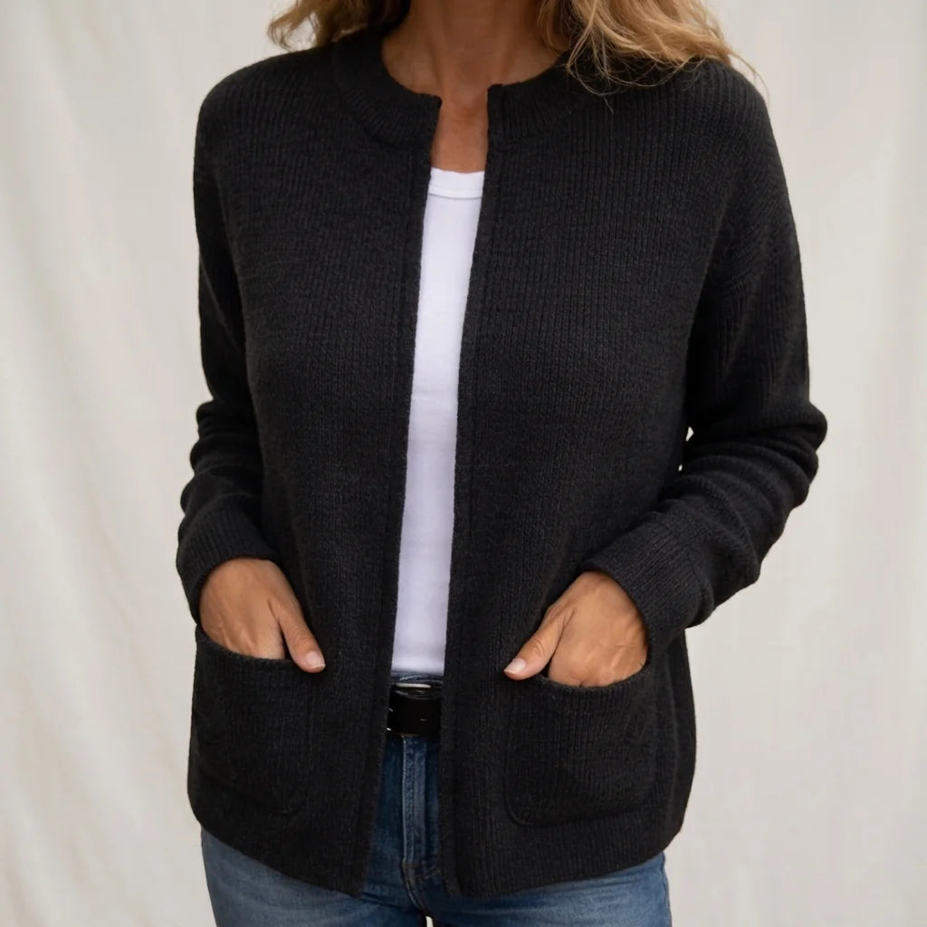 Gemma Open Front Pocket Cardigan in Black