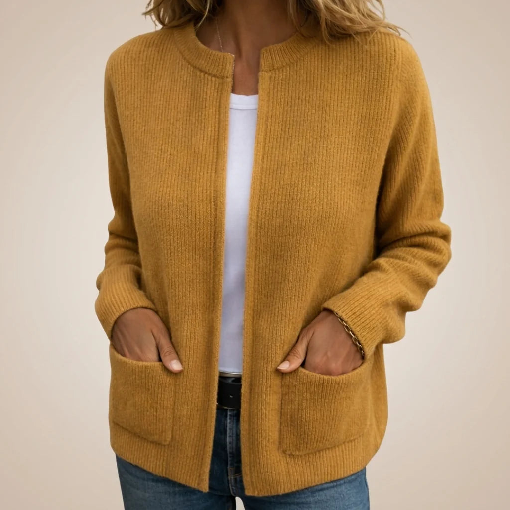 Gemma Open Front Pocket Cardigan in Mustard
