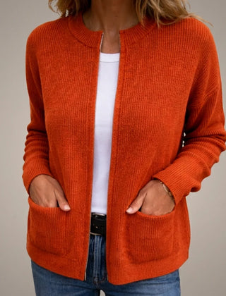 Gemma Open Front Pocket Cardigan in Rust