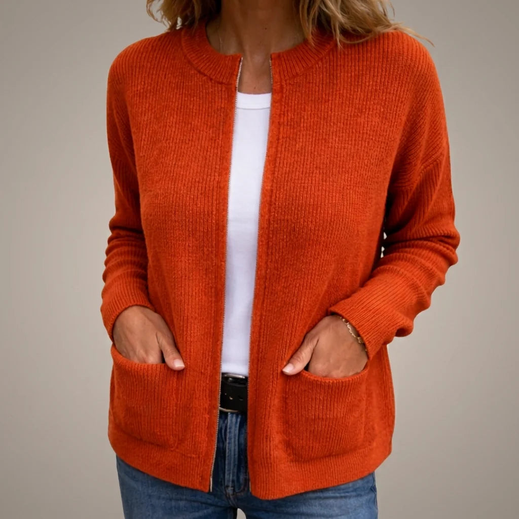 Gemma Open Front Pocket Cardigan in Rust