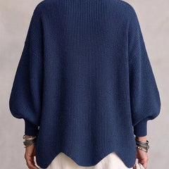 Genevieve Scalloped Hem Gold Button Cardigan in Navy