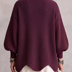Genevieve Scalloped Hem Gold Button Cardigan in Wine Red