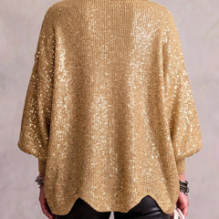 Genevieve Scalloped Hem Gold Button Cardigan in Gold
