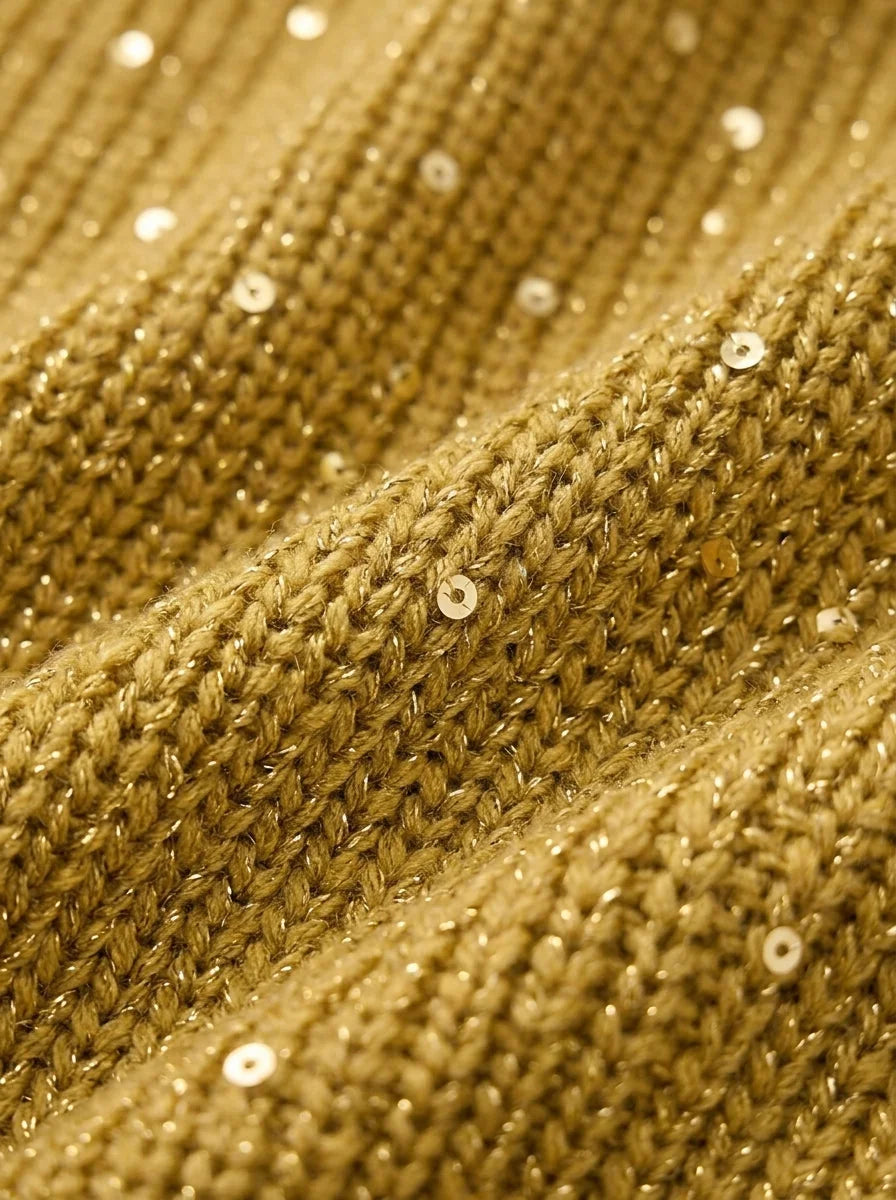 Genevieve Scalloped Hem Gold Button Cardigan in Gold
