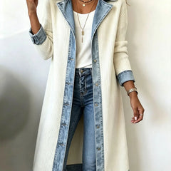 Georgia Contrast Trim Longline Cardigan in Ivory