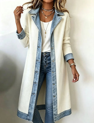 Georgia Contrast Trim Longline Cardigan in Ivory