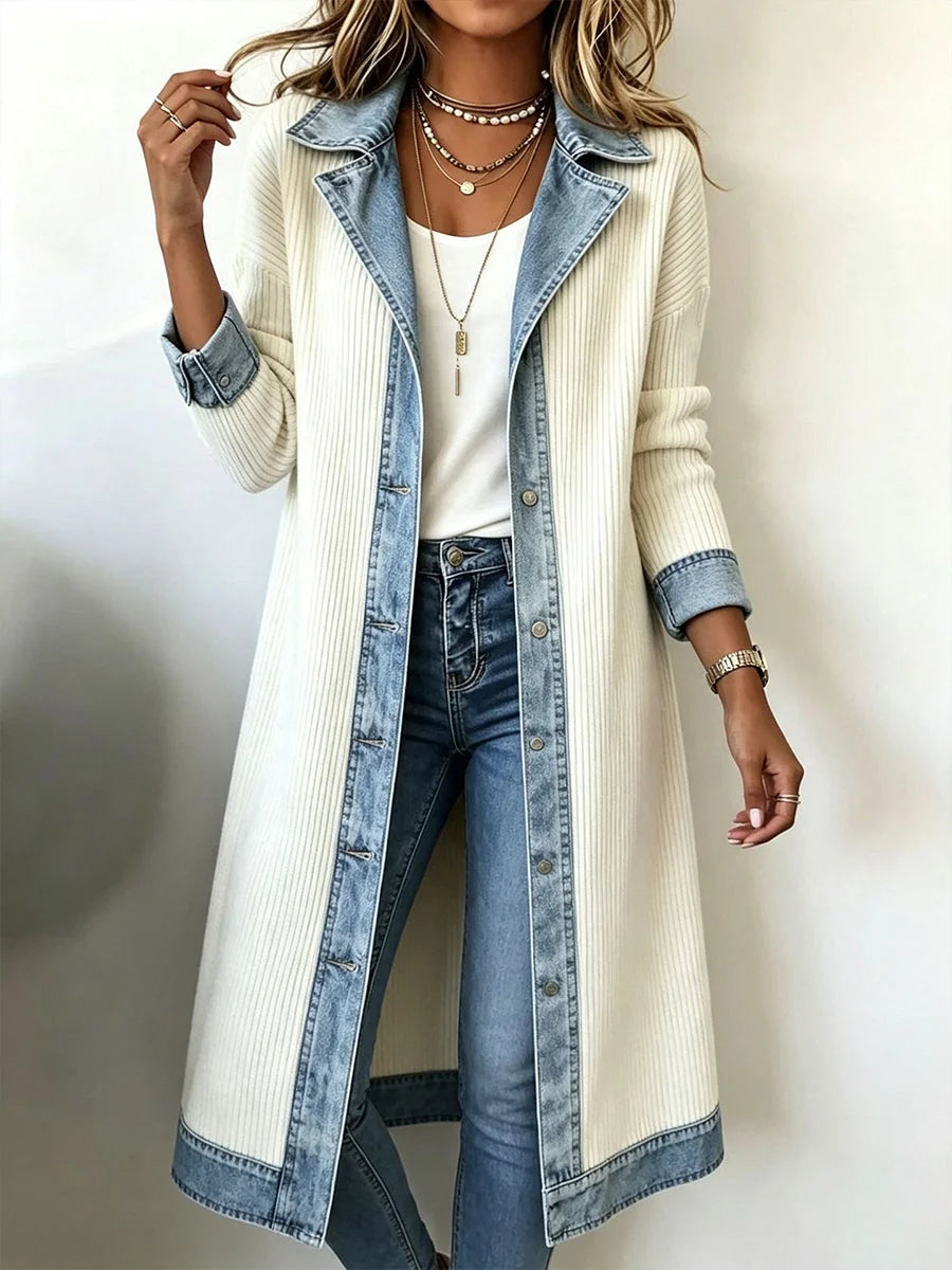 Georgia Contrast Trim Longline Cardigan in Ivory