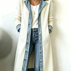 Georgia Contrast Trim Longline Cardigan in Ivory
