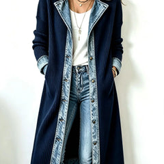 Georgia Contrast Trim Longline Cardigan in Navy