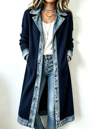 Georgia Contrast Trim Longline Cardigan in Navy