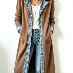 Georgia Contrast Trim Longline Cardigan in Camel