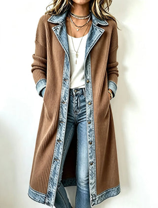 Georgia Contrast Trim Longline Cardigan in Camel