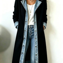 Georgia Contrast Trim Longline Cardigan in Black