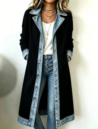 Georgia Contrast Trim Longline Cardigan in Black