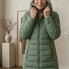 Georgina A-Line Hooded Puffer Coat in Green