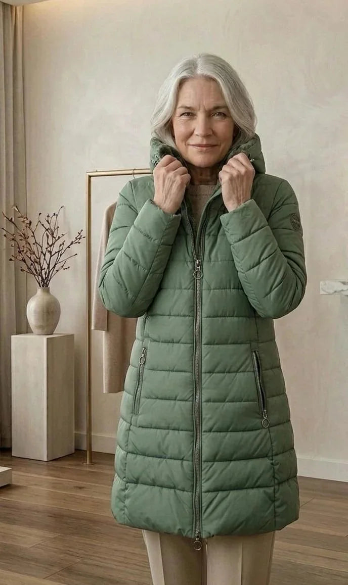 Georgina A-Line Hooded Puffer Coat in Green