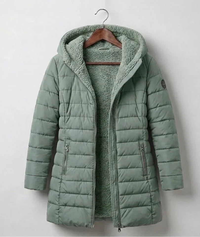 Georgina A-Line Hooded Puffer Coat in Sage Green