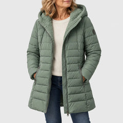 Georgina A-Line Hooded Puffer Coat in Green