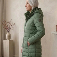 Georgina A-Line Hooded Puffer Coat in Green