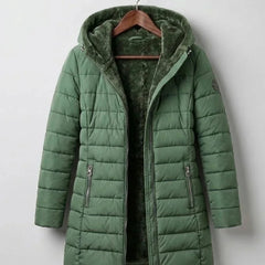 Georgina A-Line Hooded Puffer Coat in Green