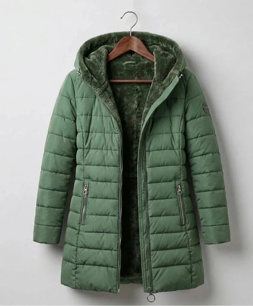 Georgina A-Line Hooded Puffer Coat in Green