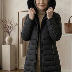 Georgina A-Line Hooded Puffer Coat in Black