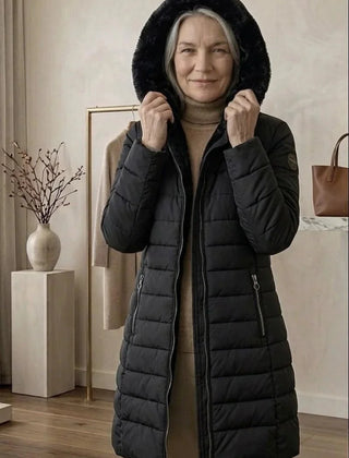 Georgina A-Line Hooded Puffer Coat in Black