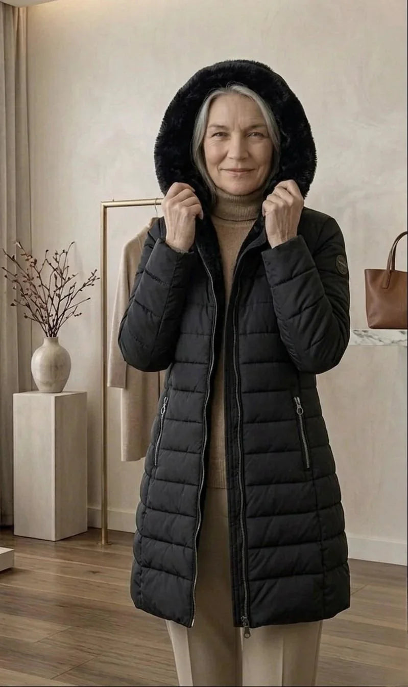 Georgina A-Line Hooded Puffer Coat in Black