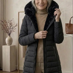 Georgina A-Line Hooded Puffer Coat in Black
