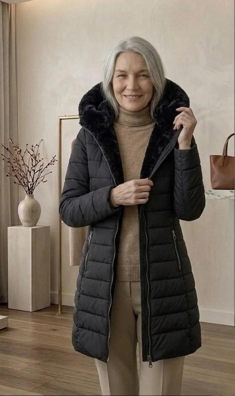 Georgina A-Line Hooded Puffer Coat in Black