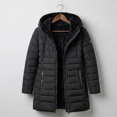 Georgina A-Line Hooded Puffer Coat in Black