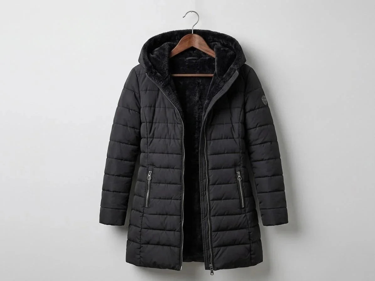 Georgina A-Line Hooded Puffer Coat in Black