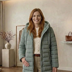 Georgina A-Line Hooded Puffer Coat in Sage Green