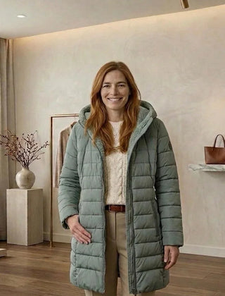 Georgina A-Line Hooded Puffer Coat in Sage Green